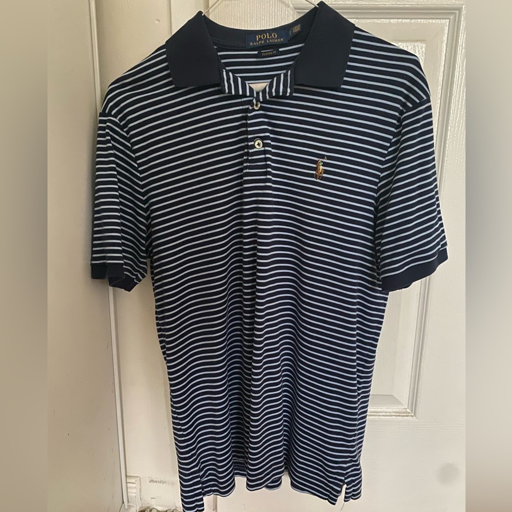 Polo by Ralph Lauren Men's Blue and White Striped Polo